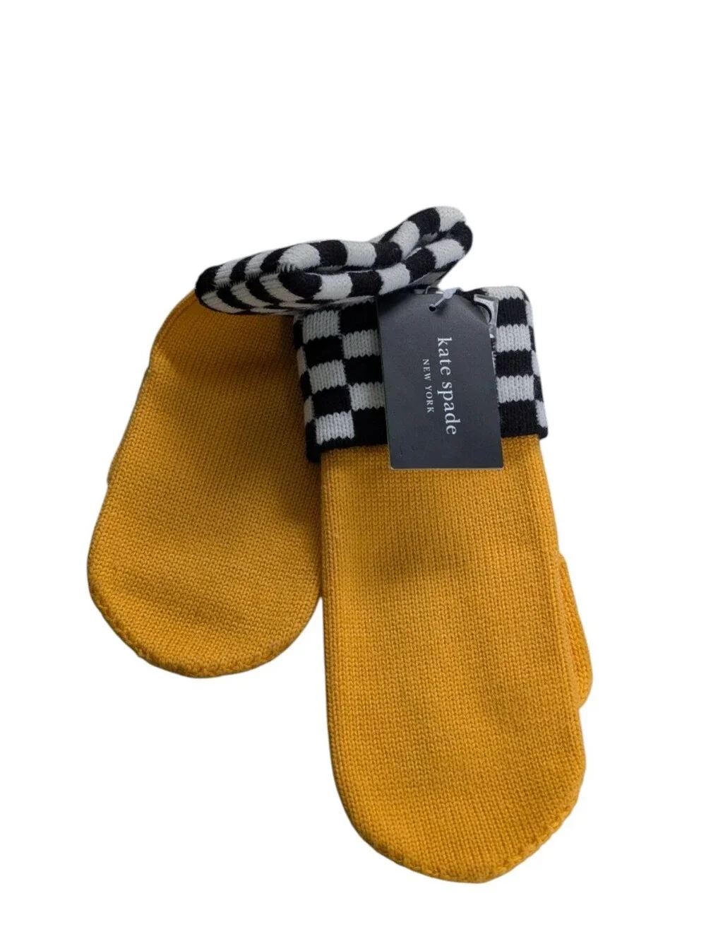 NWT Kate Spade ♠️ New York Taxi Checkboard Mittens Yellow Black